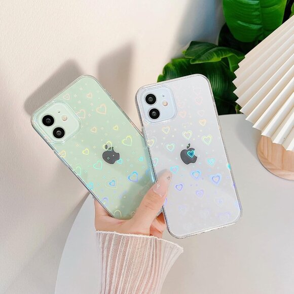 Love Heart Laser Bling Glitter Clear Compatible with iPhone 13 Case slim - Picture 2 of 6